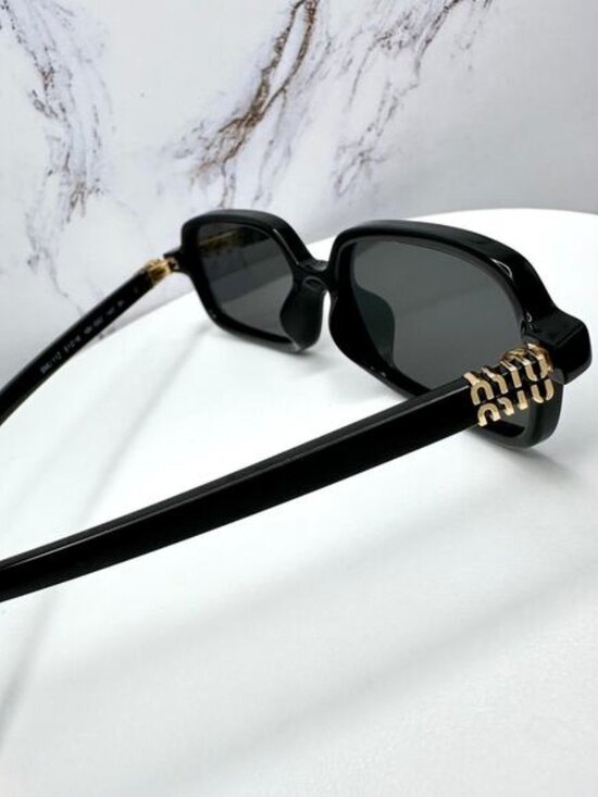 MIU MIU Sunglasses New Black Square Rectangle Acetate Gold Metal Logo Authentic